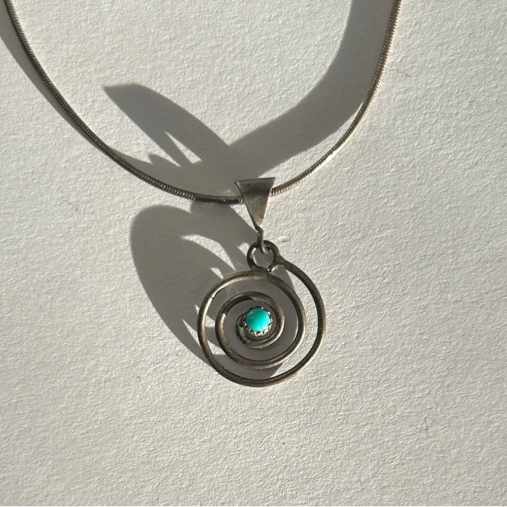 Silver and turquoise spiral pendant necklace